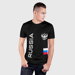 Футболка спортивная мужская Россия и три линии на черном фоне, цвет: 3D-принт — фото 2