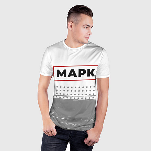 Мужская спорт-футболка Марк - в красной рамке на светлом / 3D-принт – фото 3