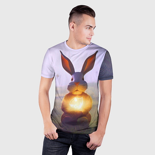 Мужская спорт-футболка Заяц с гирляндой / 3D-принт – фото 3