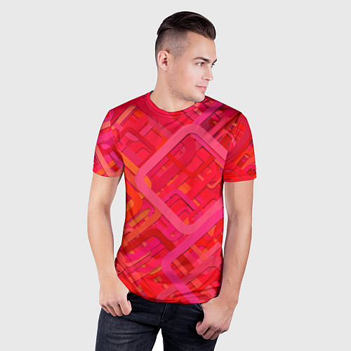 Мужская спорт-футболка Красные абстрактные геометрические ромбы / 3D-принт – фото 3