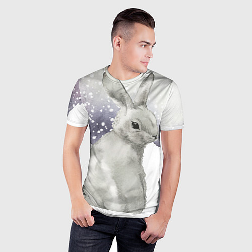 Мужская спорт-футболка Милый кролик на снегу / 3D-принт – фото 3
