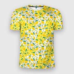 Футболка спортивная мужская Желтые лимоны паттерн, цвет: 3D-принт