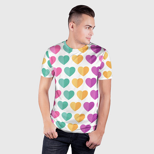 Мужская спорт-футболка Яркие сердечки / 3D-принт – фото 3