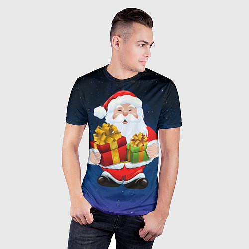 Мужская спорт-футболка Санта Клаус с двумя подарками / 3D-принт – фото 3