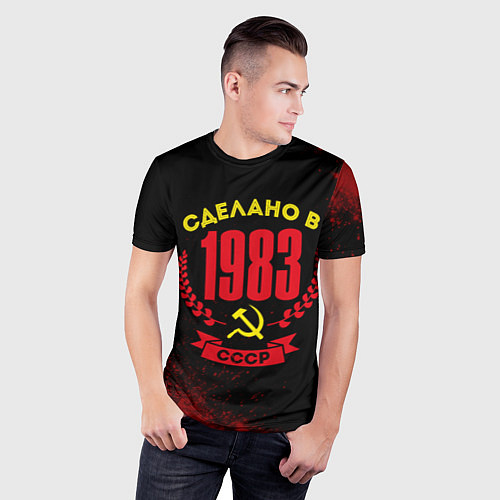 Мужская спорт-футболка Сделано в 1983 году в СССР и желтый серп и молот / 3D-принт – фото 3