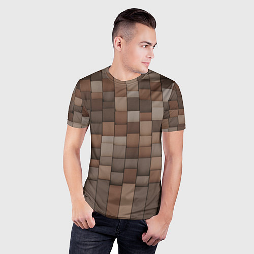 Мужская спорт-футболка Геометрические тёмные прямоугольники и кубы / 3D-принт – фото 3
