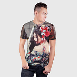 Футболка спортивная мужская Японская девушка с самурайским мечом, цвет: 3D-принт — фото 2