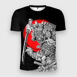 Мужская спорт-футболка Самурай с мечом на черном фоне