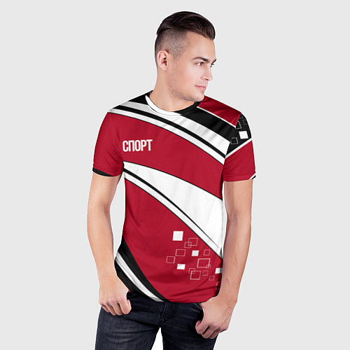 Мужская спорт-футболка Красно черная абстракция на белом спорт / 3D-принт – фото 3
