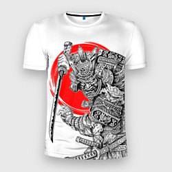 Футболка спортивная мужская Самурай с мечом на белом фоне, цвет: 3D-принт