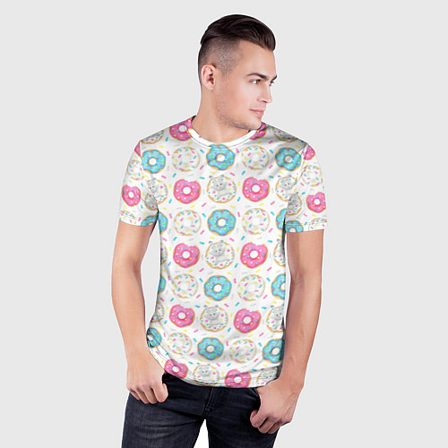 Мужская спорт-футболка Разноцветные пончики с серым зайцем / 3D-принт – фото 3