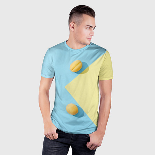 Мужская спорт-футболка Жёлтый и голубой цвета и абрикосы / 3D-принт – фото 3