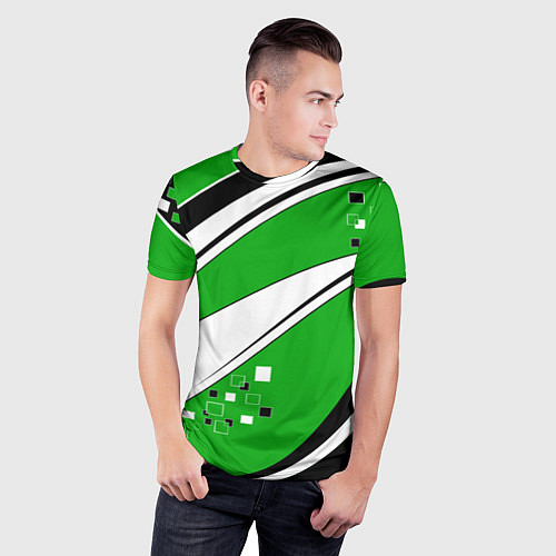 Мужская спорт-футболка Абстрактный узор черно зеленый с белым / 3D-принт – фото 3