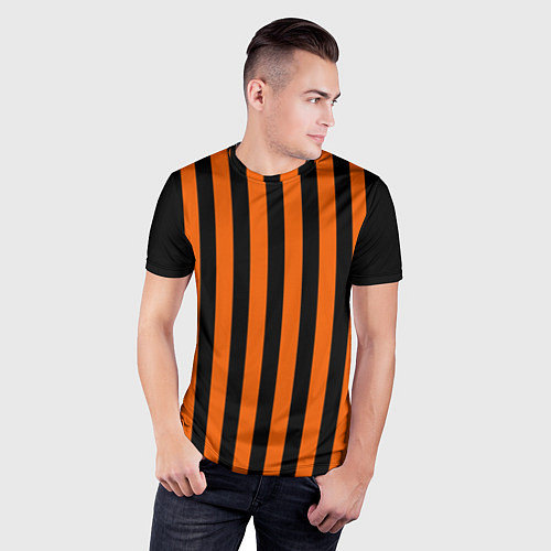 Мужская спорт-футболка Полосатый узор в красных оранжевых тонах на черном / 3D-принт – фото 3