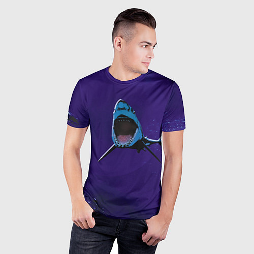 Мужская спорт-футболка Акула в синем море / 3D-принт – фото 3