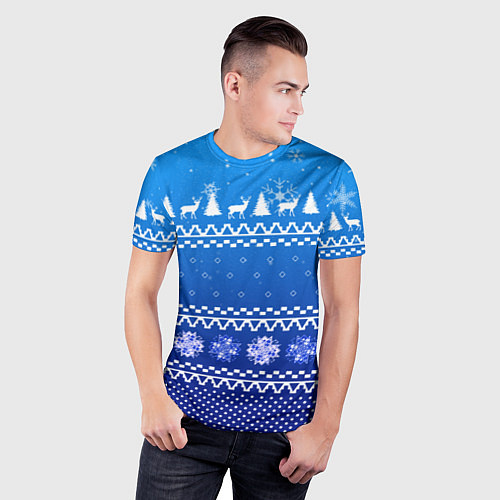 Мужская спорт-футболка Новогодний узор на синем фоне / 3D-принт – фото 3