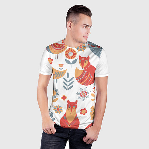 Мужская спорт-футболка Животные, птицы, растения в скандинавском стиле / 3D-принт – фото 3