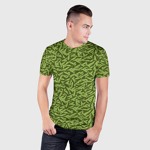 Мужская спорт-футболка Милитари листья в полоску / 3D-принт – фото 3