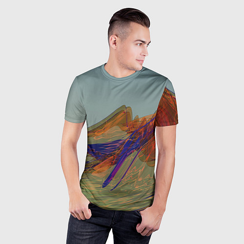 Мужская спорт-футболка Волнообразные разноцветные музыкальные линии / 3D-принт – фото 3
