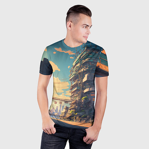 Мужская спорт-футболка Японский город в аниме / 3D-принт – фото 3