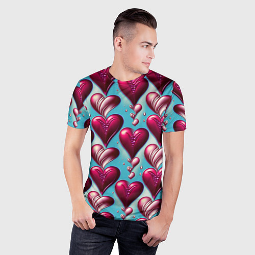 Мужская спорт-футболка Паттерн красные абстрактные сердца / 3D-принт – фото 3