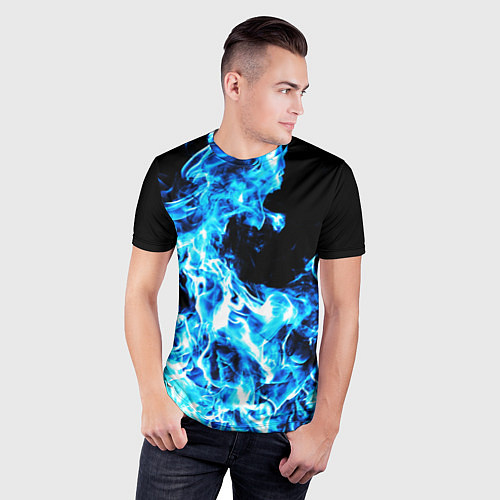 Мужская спорт-футболка Красивый неоновый синий огонь / 3D-принт – фото 3