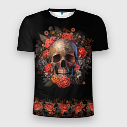 Футболка спортивная мужская Череп украшенный цветами, цвет: 3D-принт