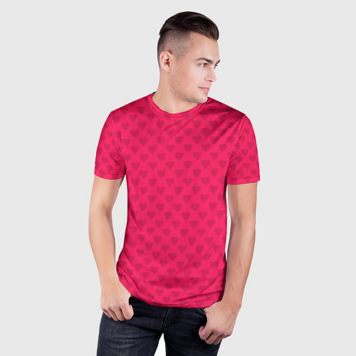 Мужская спорт-футболка Красный паттерн с мелкими сердечками / 3D-принт – фото 3