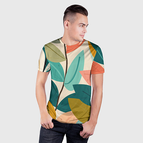 Мужская спорт-футболка Паттерн стебли с разноцветными листьями / 3D-принт – фото 3