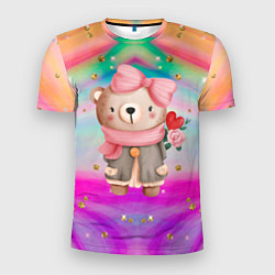 Футболка спортивная мужская Мишка с сердечком и цветком, цвет: 3D-принт