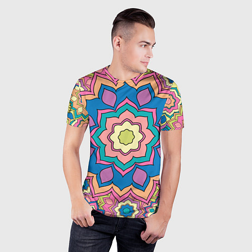 Мужская спорт-футболка Цветочный разноцветный паттерн / 3D-принт – фото 3