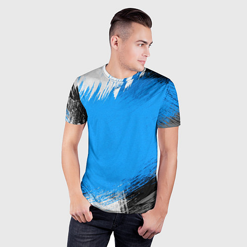 Мужская спорт-футболка Абстрактный пятнистый черно-синий узор / 3D-принт – фото 3
