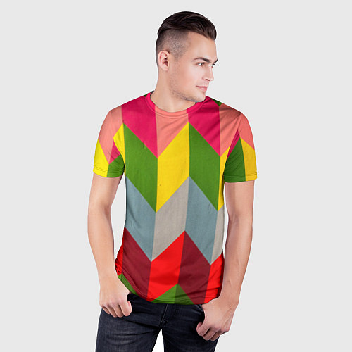 Мужская спорт-футболка Разноцветный ромбический абстрактный паттерн / 3D-принт – фото 3