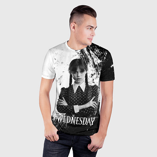 Мужская спорт-футболка Wednesday black and white / 3D-принт – фото 3