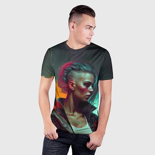 Мужская спорт-футболка Cyberpunk girl art / 3D-принт – фото 3