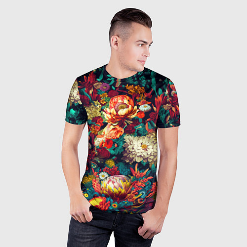 Мужская спорт-футболка Цветочный паттерн с цветами и листьями / 3D-принт – фото 3