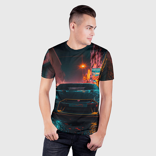 Мужская спорт-футболка GTR в ночном городе / 3D-принт – фото 3