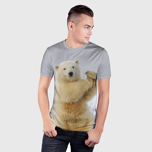 Мужская спорт-футболка Белый медведь разминается / 3D-принт – фото 3