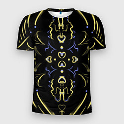 Футболка спортивная мужская Желто-синий узор на черном фоне, цвет: 3D-принт