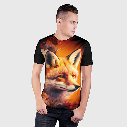 Мужская спорт-футболка Огненно рыжая лиса в цветах / 3D-принт – фото 3