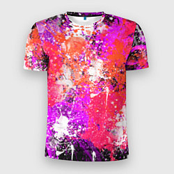 Мужская спорт-футболка Разбрызганная красная краска - темный фон