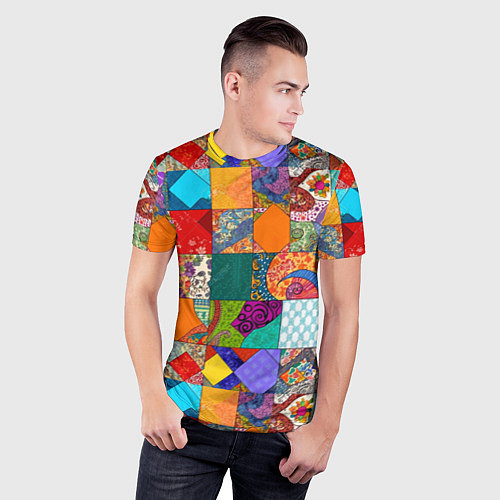 Мужская спорт-футболка Разноцветные лоскуты / 3D-принт – фото 3