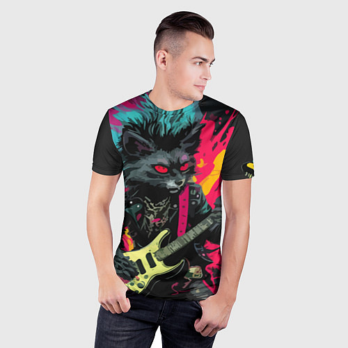 Мужская спорт-футболка Rocker Cat on a dark background - C-Cats collectio / 3D-принт – фото 3
