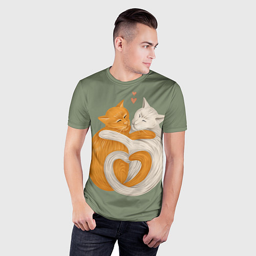 Мужская спорт-футболка Любовь котов сердце / 3D-принт – фото 3