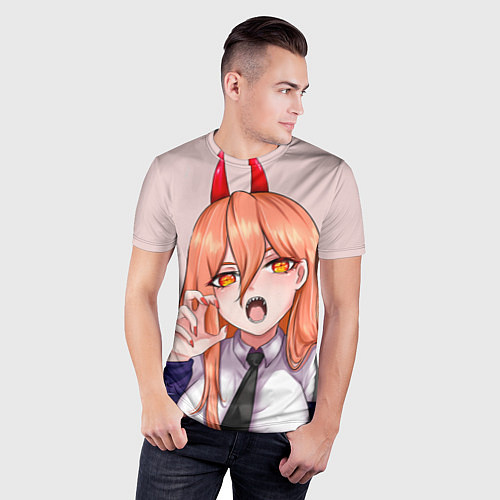 Мужская спорт-футболка Человек - бензопила Пауэр с рогами / 3D-принт – фото 3