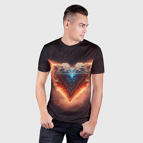 Мужская спорт-футболка Каменное сердце в неоновом красном электрическом с / 3D-принт – фото 3