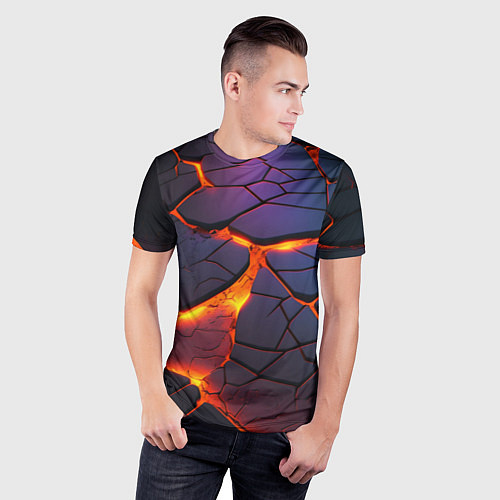 Мужская спорт-футболка Неоновая лава - течение / 3D-принт – фото 3