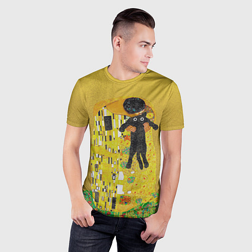 Мужская спорт-футболка Пародия Густав Климт: Поцелуй кота / 3D-принт – фото 3