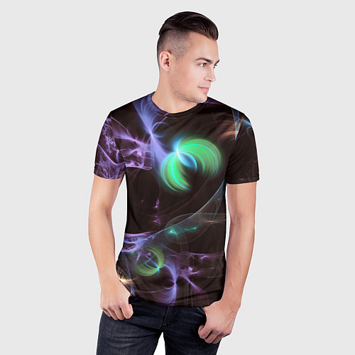 Мужская спорт-футболка Магические фиолетовые волны и цветные космические / 3D-принт – фото 3
