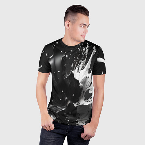 Мужская спорт-футболка Брызги красок - белая и черная / 3D-принт – фото 3